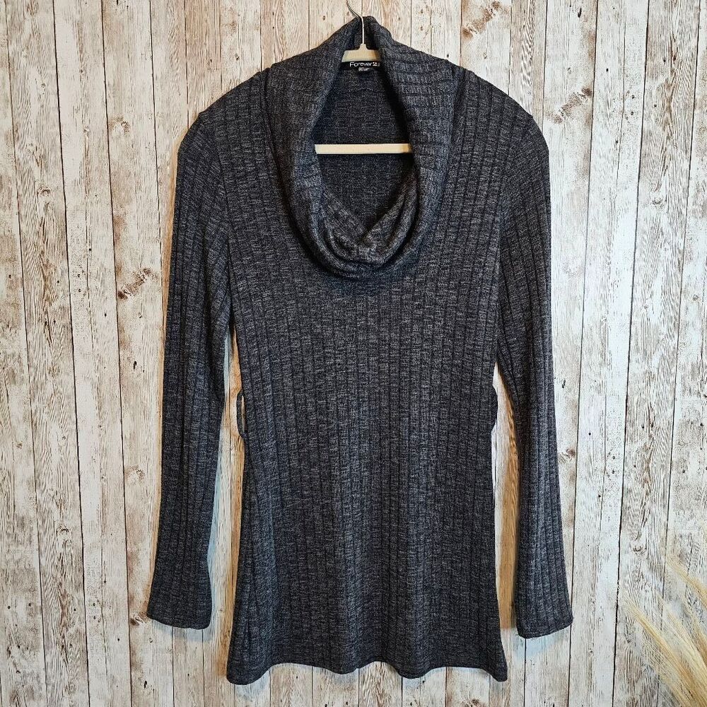 Women's Forever 21 Cowl Neck Long Sweater - S/P - Charcoal Grey